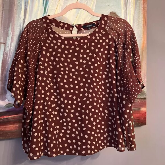 Madewell 100% Silk Prose Top in Burgundy Paintdot Brush S - Picture 1 of 6